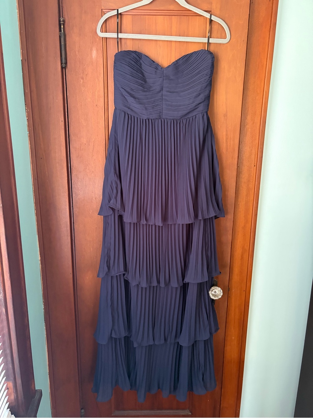 Lulu's Navy Strapless Tiered Pleated Maxi Dress